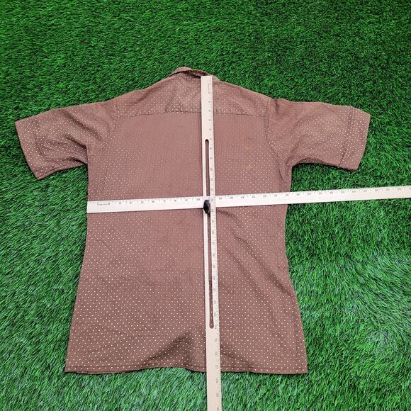 Vintage 90s Polka-Dot Disco Button Shirt Medium 18x27 Brown - Picture 3 of 11